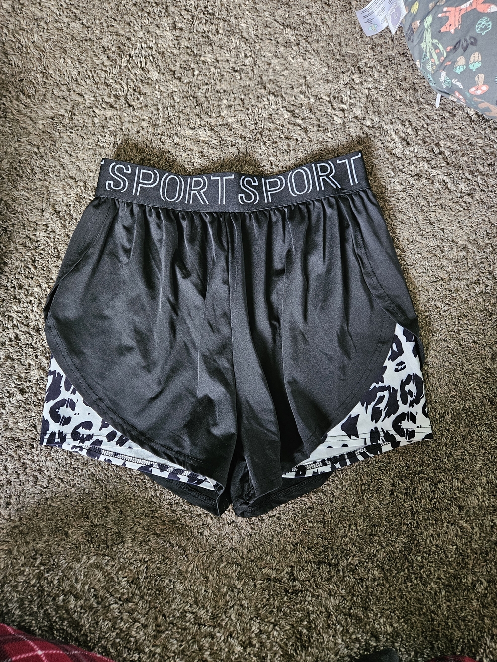 SHEIN Black Sporty Layered Leopard Print Shorts